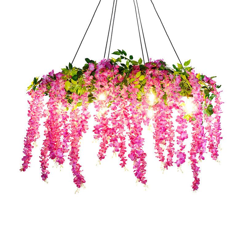 1/3/4-Light Iron Pendant Lamp Rural White Pink Purple Chandelier - Rebooters