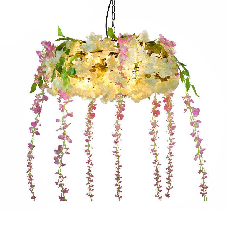 1/3/4-Light Iron Pendant Lamp Rural White Pink Purple Chandelier - Rebooters