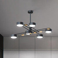 6 Lights Nordic Chandelier Gold Grey White Wood Lamp - Rebooters