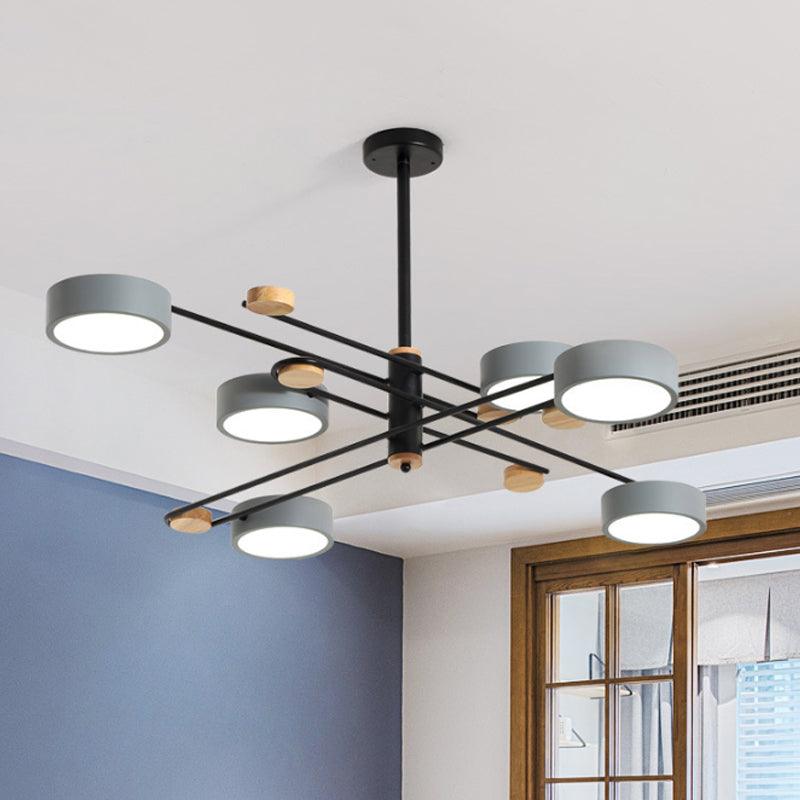 6 Lights Nordic Chandelier Gold Grey White Wood Lamp - Rebooters