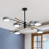 6 Lights Nordic Chandelier Gold Grey White Wood Lamp - Rebooters