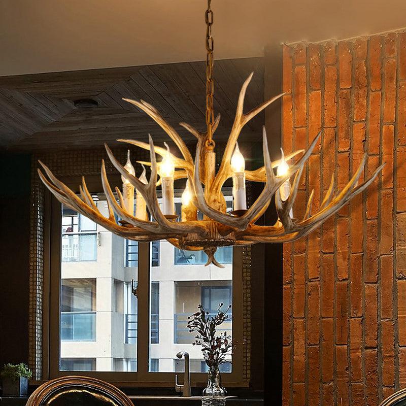 8 Bulbs Resin Pendant Lighting Rural Brown Faux Antler Chandelier - Rebooters
