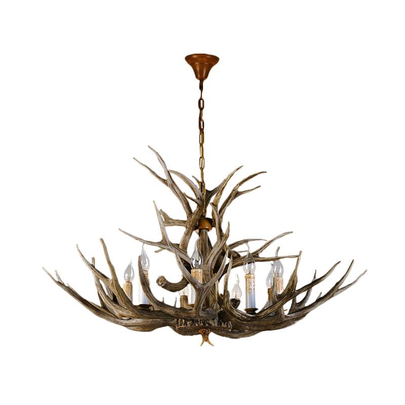 8 Bulbs Resin Pendant Lighting Rural Brown Faux Antler Chandelier - Rebooters