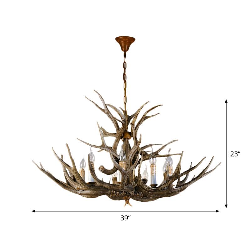 8 Bulbs Resin Pendant Lighting Rural Brown Faux Antler Chandelier - Rebooters