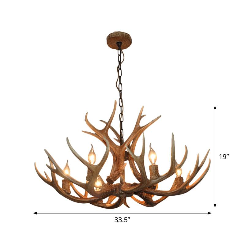 6-Bulb Antler Candelabra Chandelier Brown Resin Lamp - Rebooters