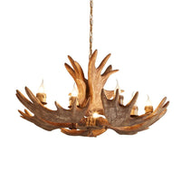 10 Lights Hanging Lamp Kit Lodge Faux Moose Horn Resin Chandelier Pendant in Brown - Rebooters