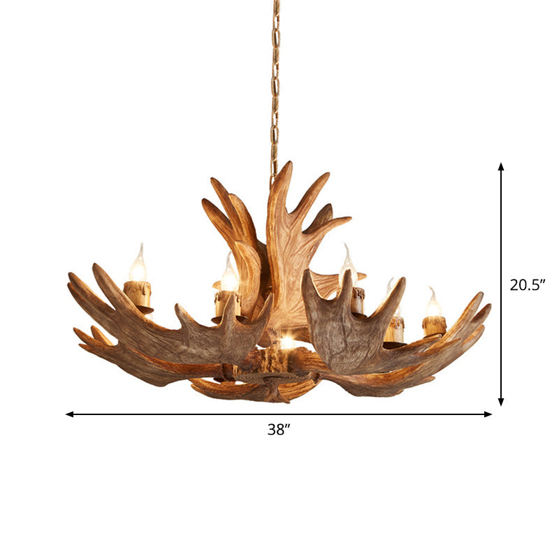 10 Lights Hanging Lamp Kit Lodge Faux Moose Horn Resin Chandelier Pendant in Brown - Rebooters