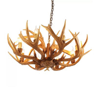 Antler Restaurant Chandelier Country Resin 6/8 Bulbs Brown Finish - Rebooters