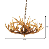 Antler Restaurant Chandelier Country Resin 6/8 Bulbs Brown Finish - Rebooters