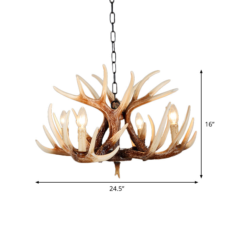 Resin Brown Chandelier Antler Fade-Look Rustic Pendant Light - Rebooters