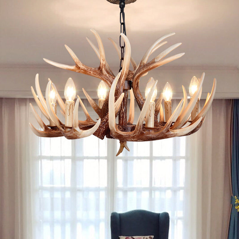 Resin Brown Chandelier Antler Fade-Look Rustic Pendant Light - Rebooters