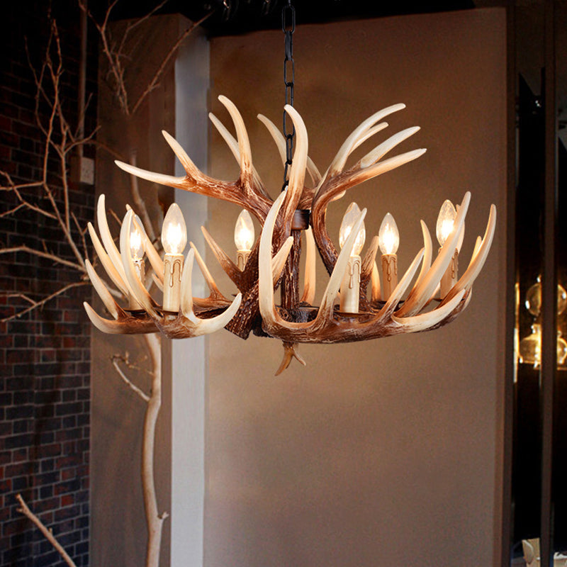 Resin Brown Chandelier Antler Fade-Look Rustic Pendant Light - Rebooters