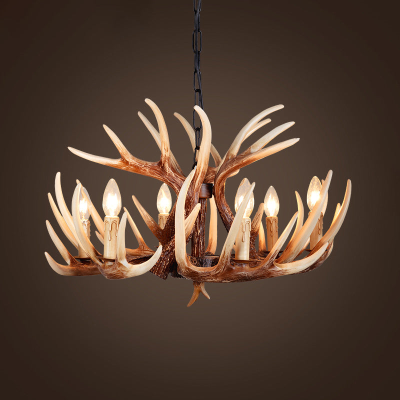 Resin Brown Chandelier Antler Fade-Look Rustic Pendant Light - Rebooters