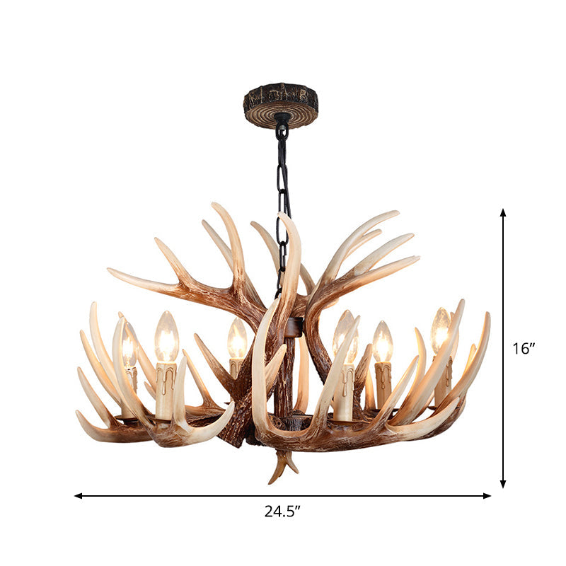 Resin Brown Chandelier Antler Fade-Look Rustic Pendant Light - Rebooters