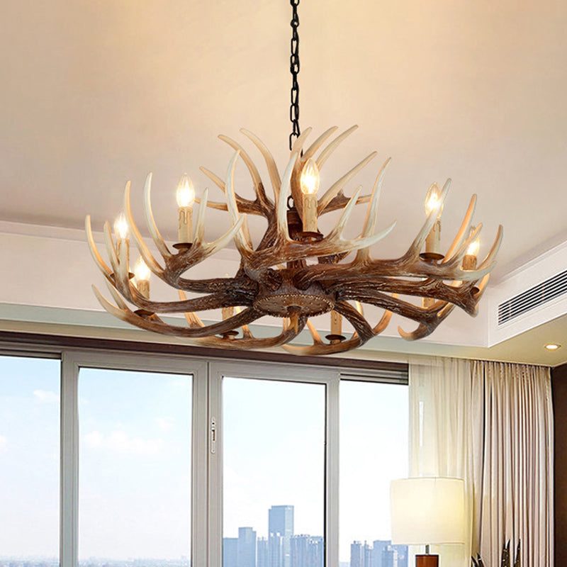 Resin Brown Chandelier Antler Fade-Look Rustic Pendant Light - Rebooters