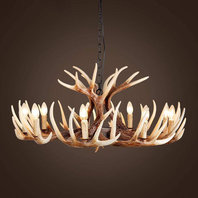 Resin Brown Chandelier Antler Fade-Look Rustic Pendant Light - Rebooters