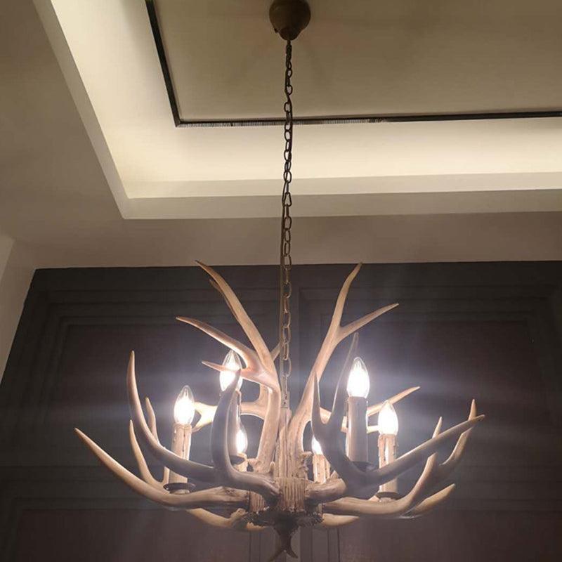 6 Lights Deer Horn Ceiling Pendant Rural Brown Resin Chandelier - Rebooters