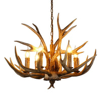 6 Lights Deer Horn Ceiling Pendant Rural Brown Resin Chandelier - Rebooters