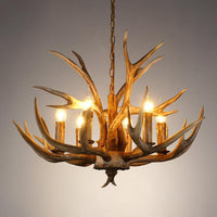 6 Lights Deer Horn Ceiling Pendant Rural Brown Resin Chandelier - Rebooters
