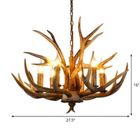 6 Lights Deer Horn Ceiling Pendant Rural Brown Resin Chandelier - Rebooters