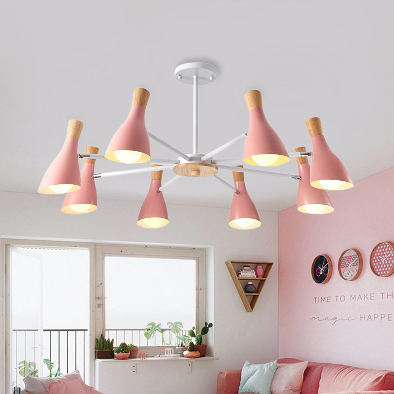 Simple Style Conical Shade Hanging Ceiling Lamp 8 Bulbs - Rebooters