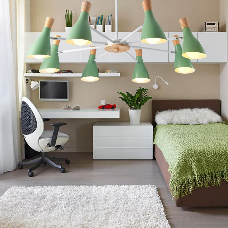 Simple Style Conical Shade Hanging Ceiling Lamp 8 Bulbs - Rebooters