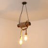 2-Head Exposed Bulb Design Drop Lamp Lodge Brown Hemp Rope Chandelier - Rebooters