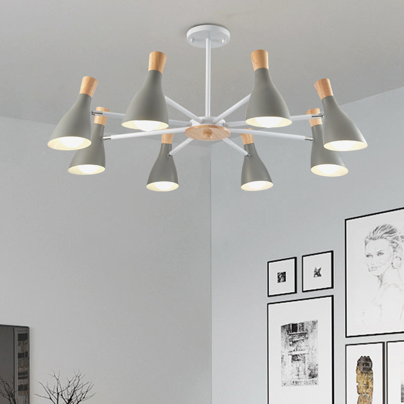 Simple Style Conical Shade Hanging Ceiling Lamp 8 Bulbs - Rebooters