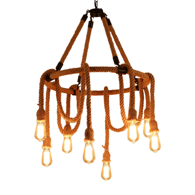 Brown Circle Ceiling Suspension Lamp Lodge Roped Chandelier - Rebooters