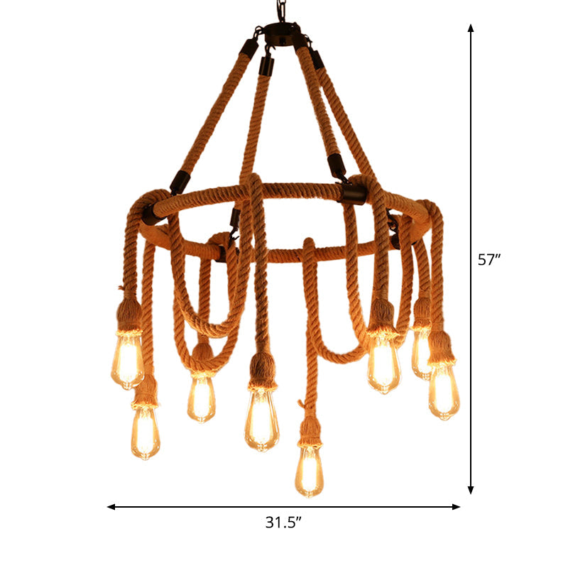 Brown Circle Ceiling Suspension Lamp Lodge Roped Chandelier - Rebooters