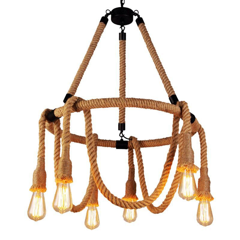 Brown Circle Ceiling Suspension Lamp Lodge Roped Chandelier - Rebooters