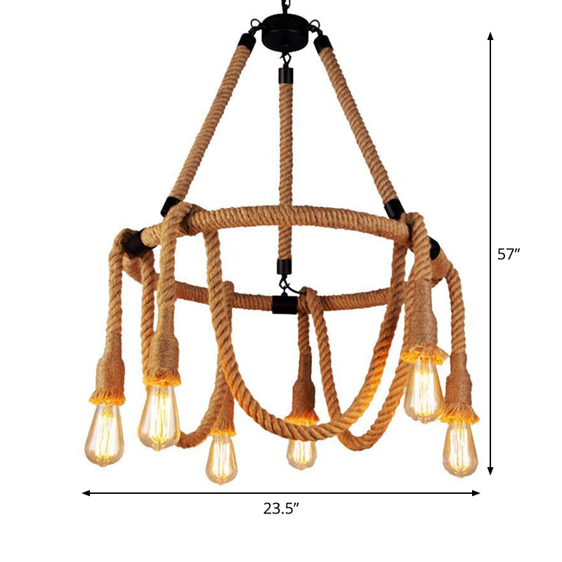 Brown Circle Ceiling Suspension Lamp Lodge Roped Chandelier - Rebooters