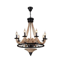 8-Light Candelabra Chandelier Cottage Brown Jute Rope Fixture - Rebooters