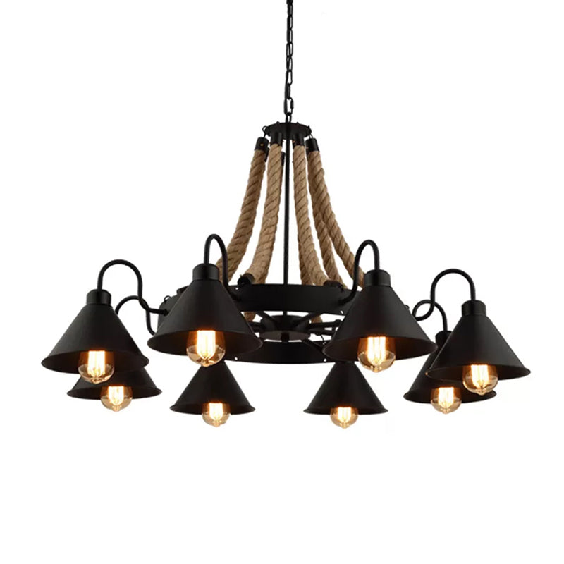 Wheel Restaurant Chandelier Lighting Loft Style Rope 6/8 Heads Brown Pendant Light - Rebooters