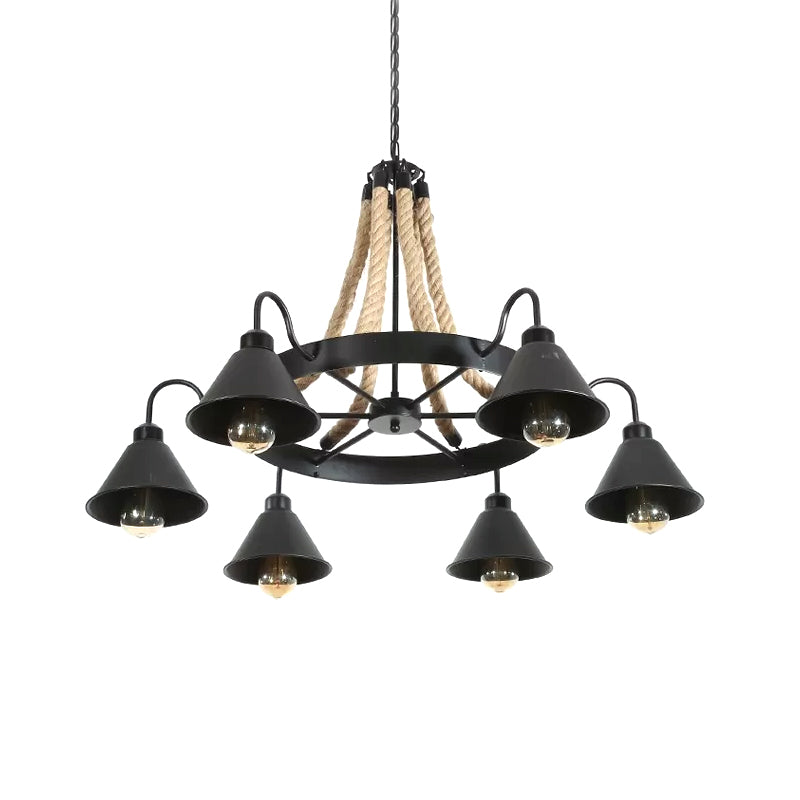 Wheel Restaurant Chandelier Lighting Loft Style Rope 6/8 Heads Brown Pendant Light - Rebooters