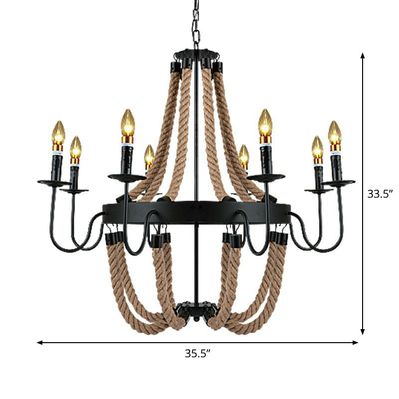 Rope Basket Chandelier Light Fixture Farmhouse 6/8 Bulbs Ceiling Pendant Brown - Rebooters