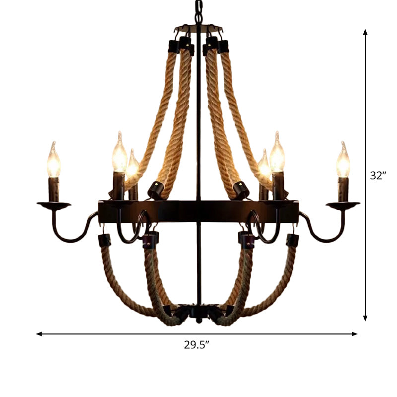 Rope Basket Chandelier Light Fixture Farmhouse 6/8 Bulbs Ceiling Pendant Brown - Rebooters