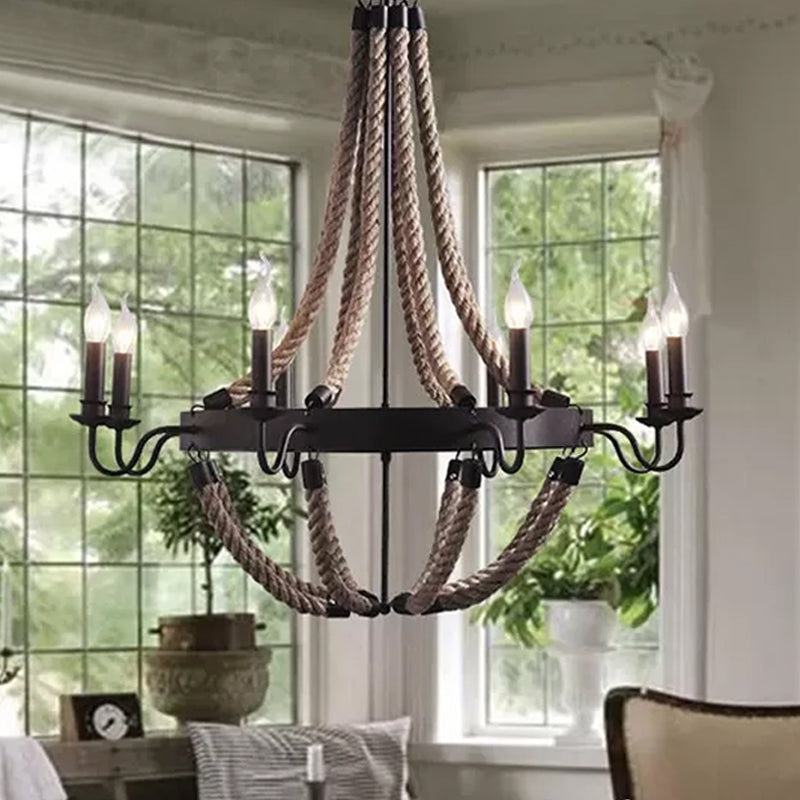 Brown 6/8 Bulbs Hanging Chandelier Countryside Basket Lighting - Rebooters