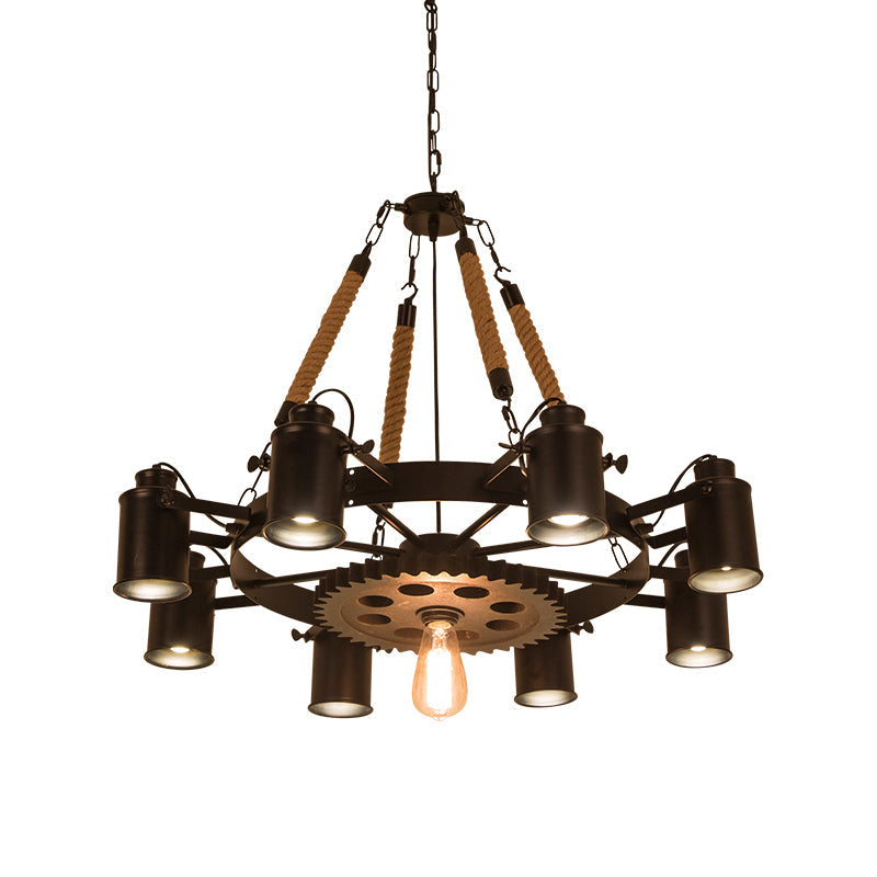 8 Lights Iron Adjustable Chandelier Pendant Industrial Black Rust Wheel Ceiling Spotlight - Rebooters