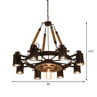 8 Lights Iron Adjustable Chandelier Pendant Industrial Black Rust Wheel Ceiling Spotlight - Rebooters
