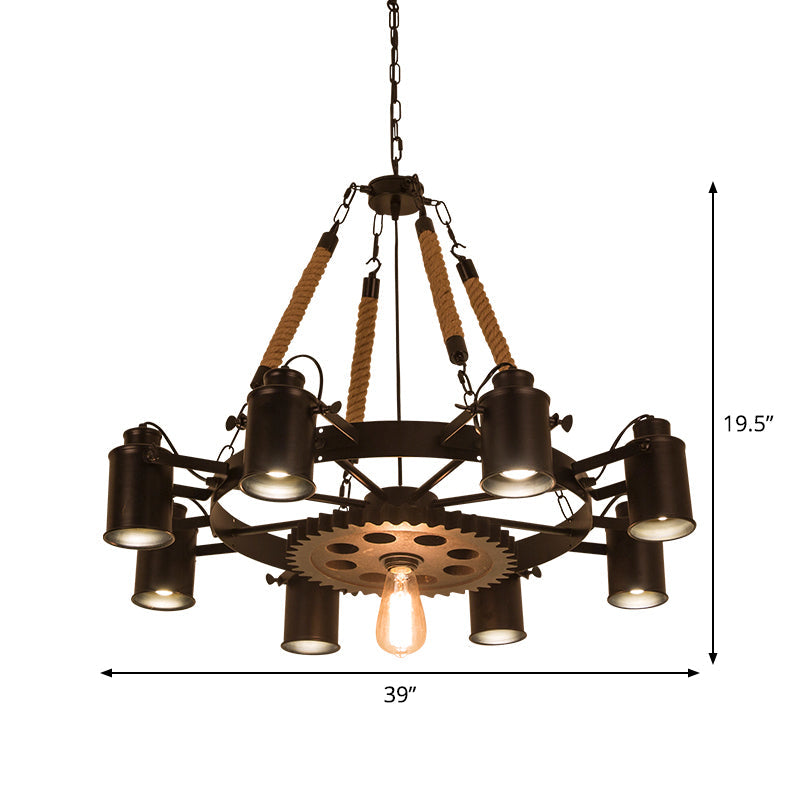 8 Lights Iron Adjustable Chandelier Pendant Industrial Black Rust Wheel Ceiling Spotlight - Rebooters