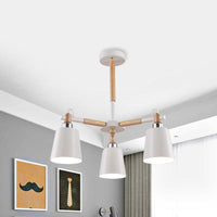 Bedroom Tapered Shade Hanging Ceiling Lamp Iron and Wood - Rebooters