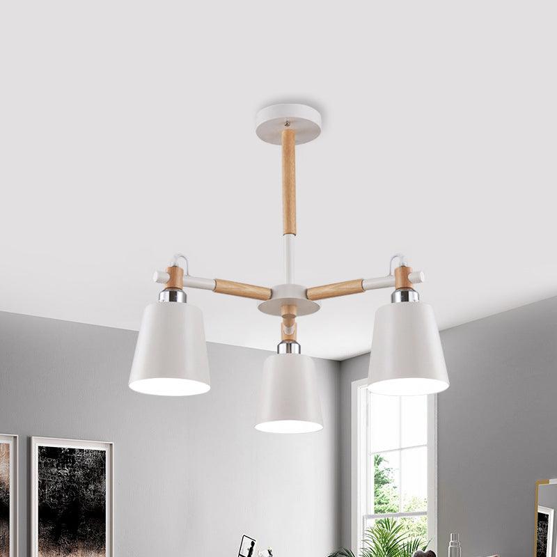 Bedroom Tapered Shade Hanging Ceiling Lamp Iron and Wood - Rebooters