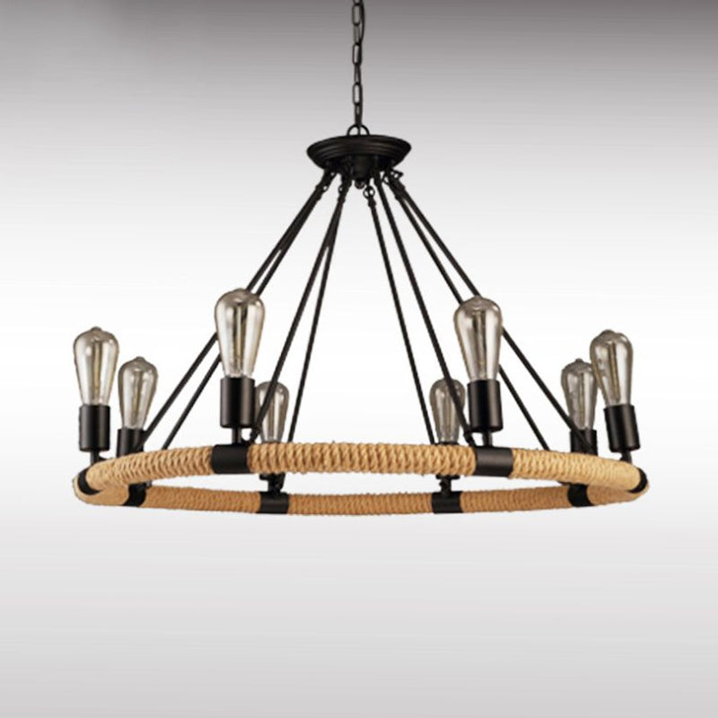 Factory 1/2-Layer Circle Hanging Light Rope Wrapped Chandelier - Rebooters