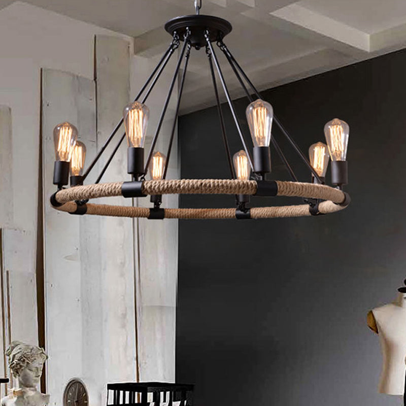 Factory 1/2-Layer Circle Hanging Light Rope Wrapped Chandelier - Rebooters