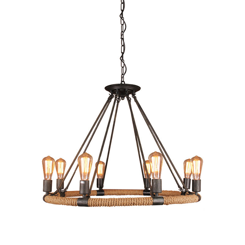 Factory 1/2-Layer Circle Hanging Light Rope Wrapped Chandelier - Rebooters