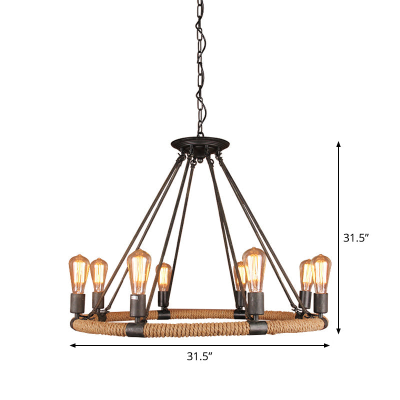 Factory 1/2-Layer Circle Hanging Light Rope Wrapped Chandelier - Rebooters