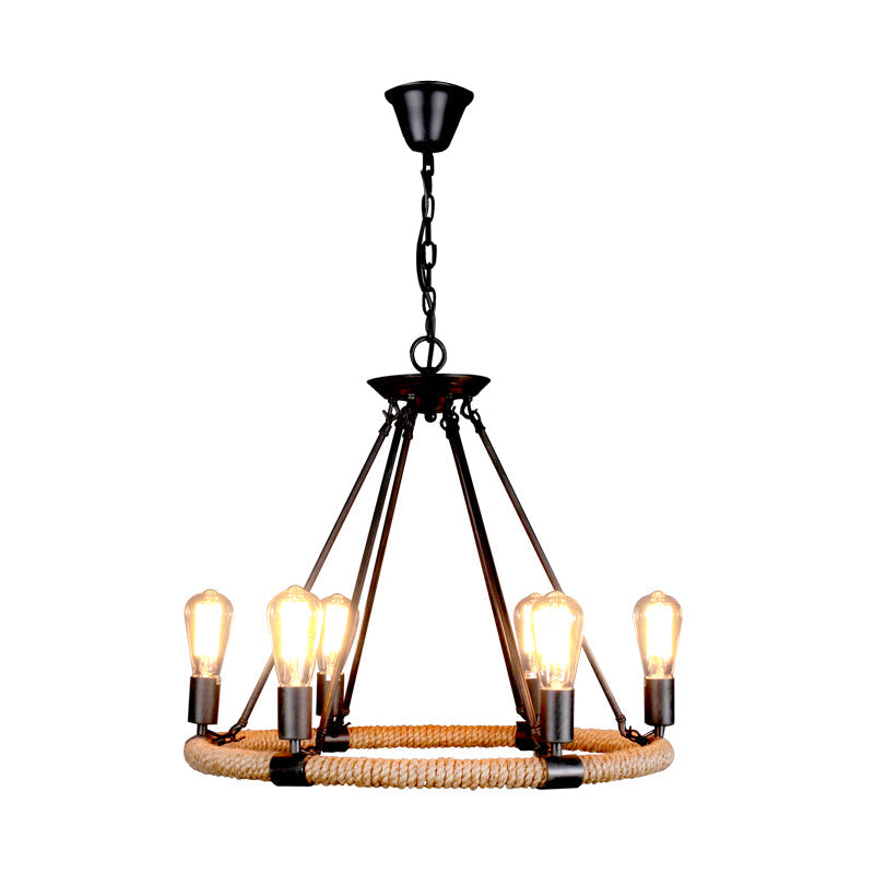 Factory 1/2-Layer Circle Hanging Light Rope Wrapped Chandelier - Rebooters