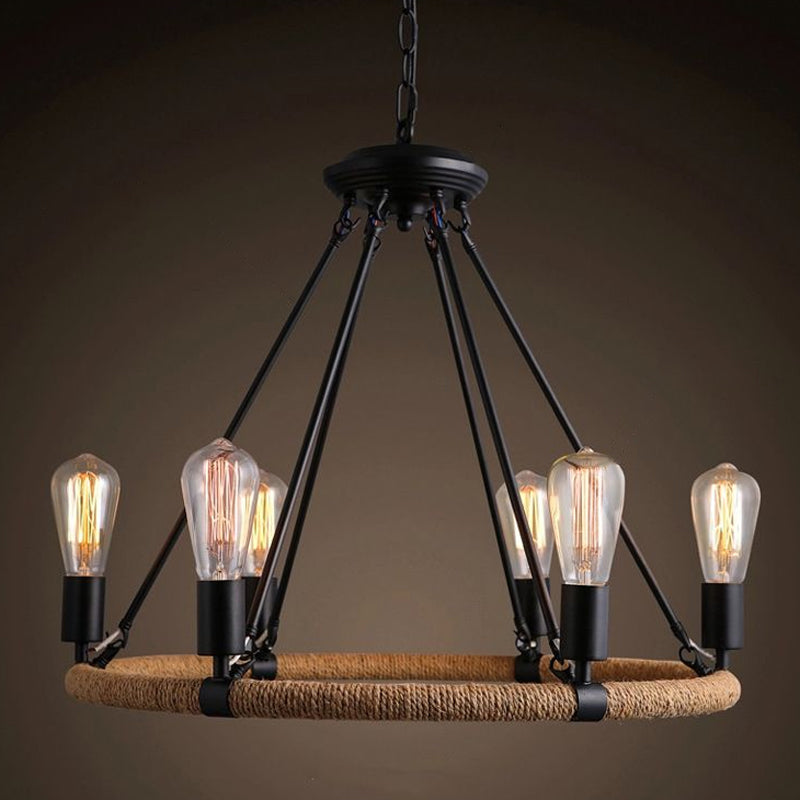 Factory 1/2-Layer Circle Hanging Light Rope Wrapped Chandelier - Rebooters