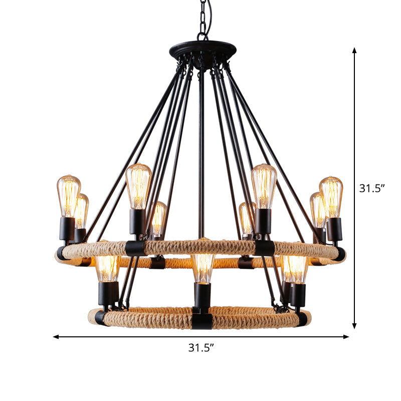 Factory 1/2-Layer Circle Hanging Light Rope Wrapped Chandelier - Rebooters